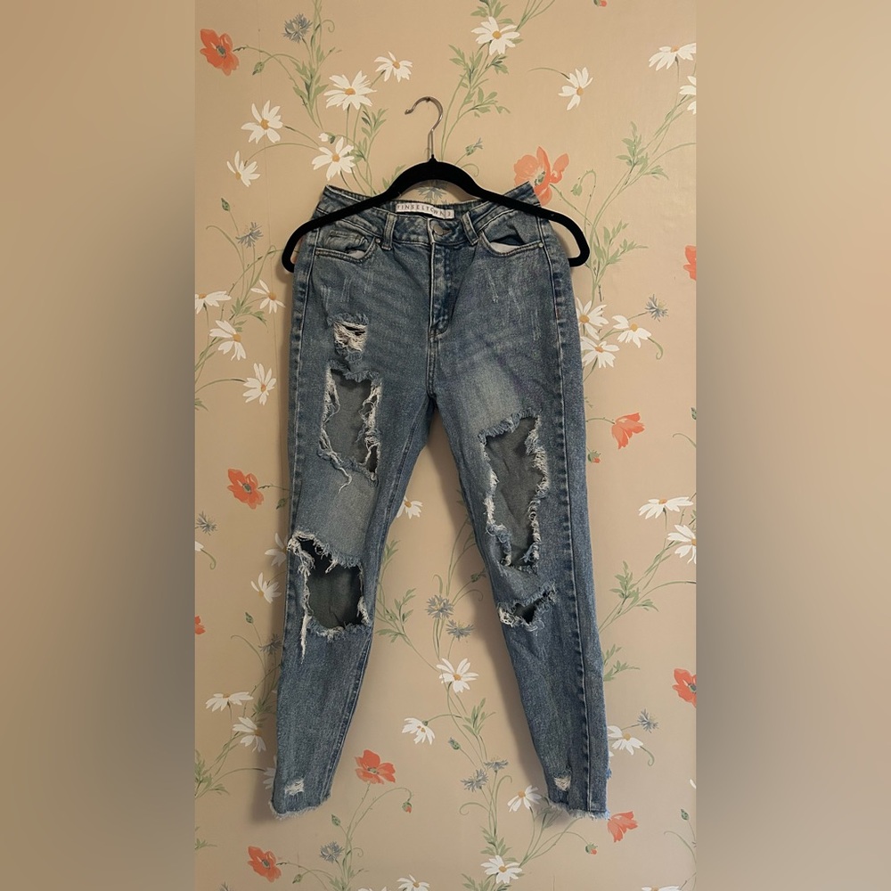 Tinseltown Ripped Blue Boyfriend Jeans